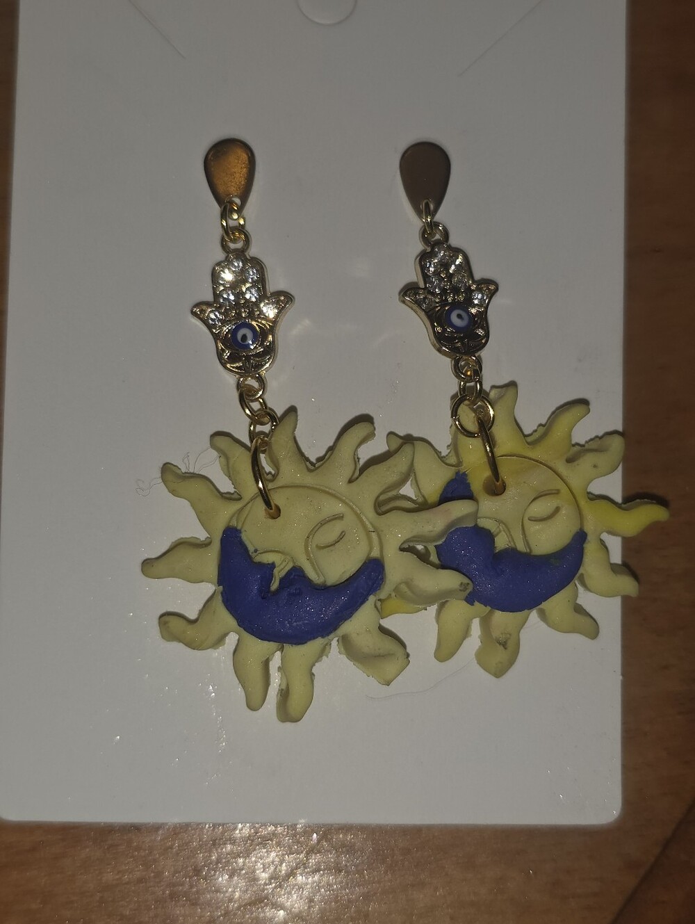 Celestial Hasma & Sun & Moon Dangle Earrings On Stud Hooks
